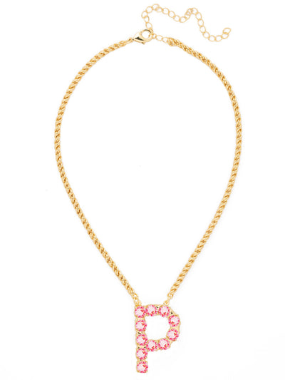 P Initial Rope Pendant Necklace - NFK35BGETP - <p>The Initial Rope Pendant Necklace features a crystal encrusted metal monogram pendant on an adjustable rope chain, secured with a lobster claw clasp. From Sorrelli's Electric Pink collection in our Bright Gold-tone finish.</p>