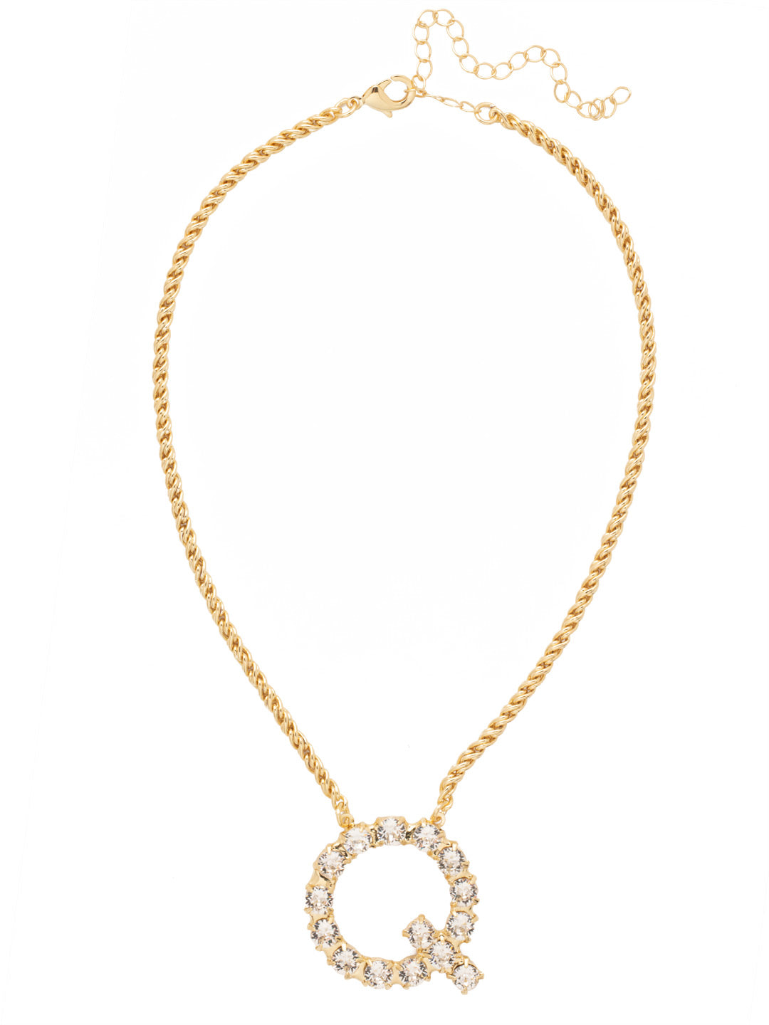 Q Initial Rope Pendant Necklace - NFK36BGCRY - <p>The Initial Rope Pendant Necklace features a crystal encrusted metal monogram pendant on an adjustable rope chain, secured with a lobster claw clasp. From Sorrelli's Crystal collection in our Bright Gold-tone finish.</p>