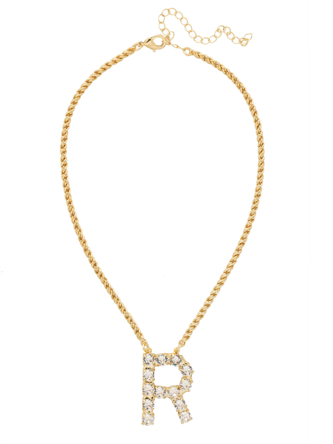 R Initial Rope Pendant Necklace - NFK37BGCRY - <p>The Initial Rope Pendant Necklace features a crystal encrusted metal monogram pendant on an adjustable rope chain, secured with a lobster claw clasp. From Sorrelli's Crystal collection in our Bright Gold-tone finish.</p>