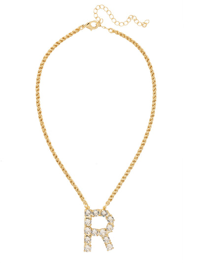R Initial Rope Pendant Necklace - NFK37BGCRY - <p>The Initial Rope Pendant Necklace features a crystal encrusted metal monogram pendant on an adjustable rope chain, secured with a lobster claw clasp. From Sorrelli's Crystal collection in our Bright Gold-tone finish.</p>