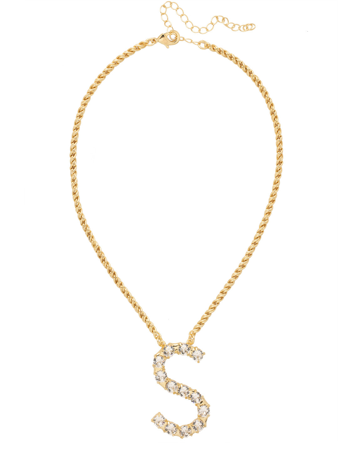 S Initial Rope Pendant Necklace - NFK38BGCRY - <p>The Initial Rope Pendant Necklace features a crystal encrusted metal monogram pendant on an adjustable rope chain, secured with a lobster claw clasp. From Sorrelli's Crystal collection in our Bright Gold-tone finish.</p>