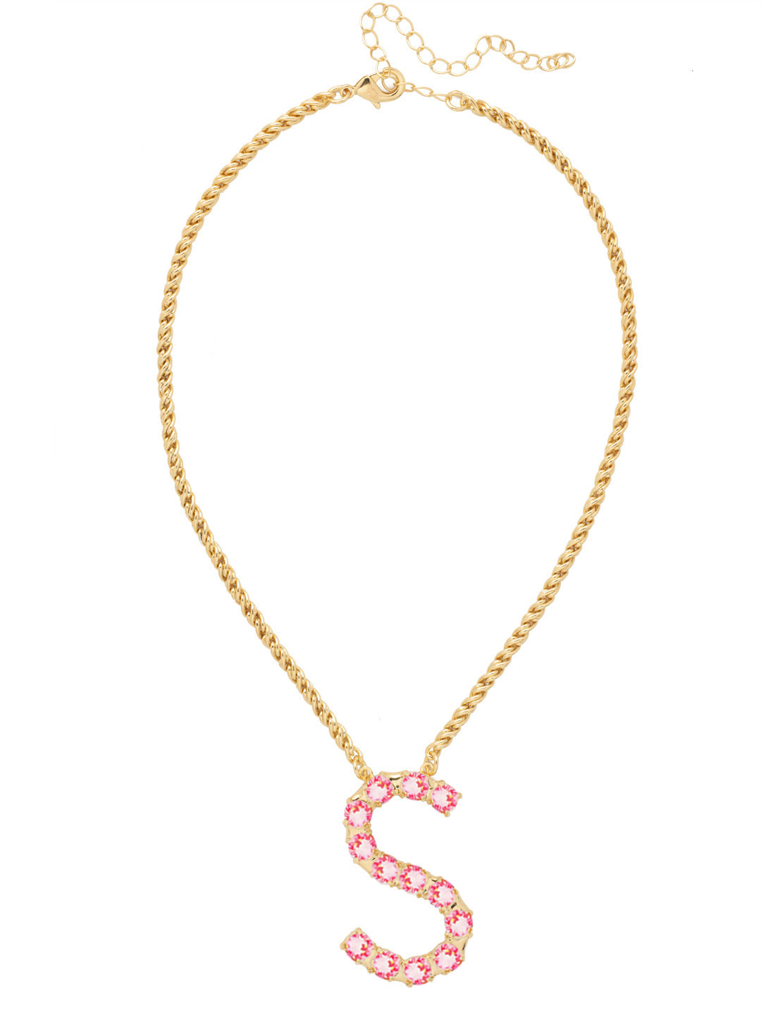 S Initial Rope Pendant Necklace - NFK38BGETP - <p>The Initial Rope Pendant Necklace features a crystal encrusted metal monogram pendant on an adjustable rope chain, secured with a lobster claw clasp. From Sorrelli's Electric Pink collection in our Bright Gold-tone finish.</p>