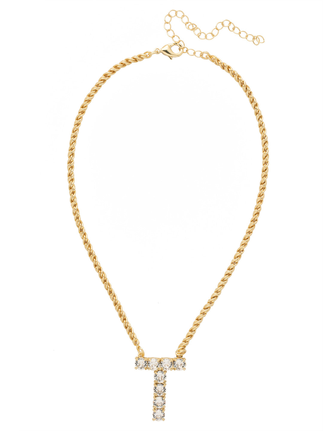 T Initial Rope Pendant Necklace - NFK39BGCRY - <p>The Initial Rope Pendant Necklace features a crystal encrusted metal monogram pendant on an adjustable rope chain, secured with a lobster claw clasp. From Sorrelli's Crystal collection in our Bright Gold-tone finish.</p>