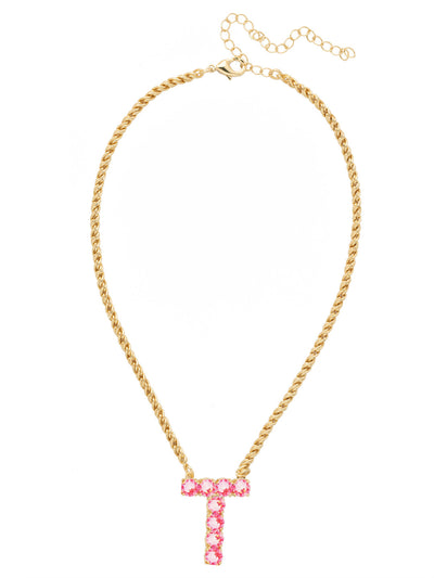 T Initial Rope Pendant Necklace - NFK39BGETP - <p>The Initial Rope Pendant Necklace features a crystal encrusted metal monogram pendant on an adjustable rope chain, secured with a lobster claw clasp. From Sorrelli's Electric Pink collection in our Bright Gold-tone finish.</p>