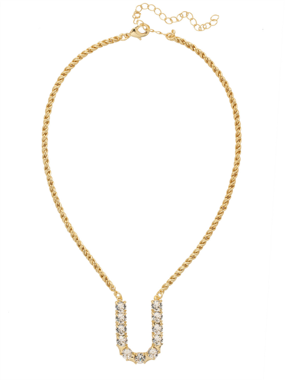 U Initial Rope Pendant Necklace - NFK40BGCRY - <p>The Initial Rope Pendant Necklace features a crystal encrusted metal monogram pendant on an adjustable rope chain, secured with a lobster claw clasp. From Sorrelli's Crystal collection in our Bright Gold-tone finish.</p>