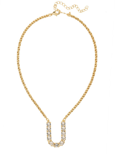 U Initial Rope Pendant Necklace - NFK40BGCRY - <p>The Initial Rope Pendant Necklace features a crystal encrusted metal monogram pendant on an adjustable rope chain, secured with a lobster claw clasp. From Sorrelli's Crystal collection in our Bright Gold-tone finish.</p>