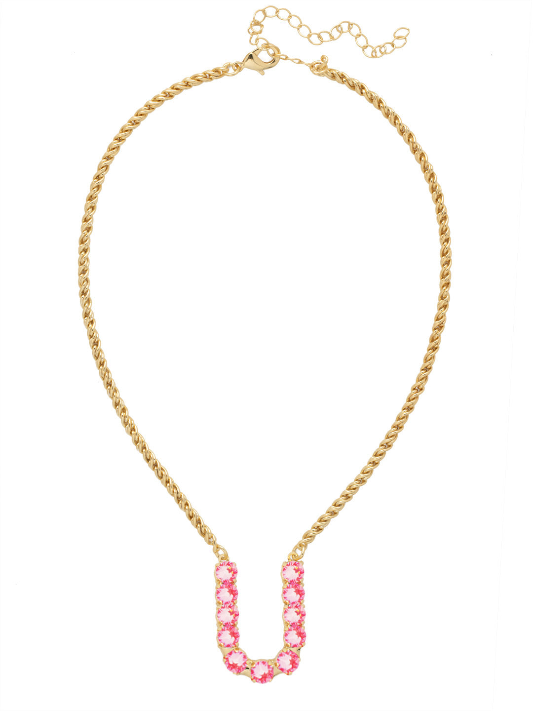 U Initial Rope Pendant Necklace - NFK40BGETP - <p>The Initial Rope Pendant Necklace features a crystal encrusted metal monogram pendant on an adjustable rope chain, secured with a lobster claw clasp. From Sorrelli's Electric Pink collection in our Bright Gold-tone finish.</p>