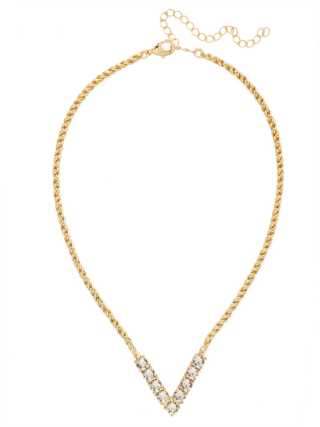 V Initial Rope Pendant Necklace - NFK41BGCRY - <p>The Initial Rope Pendant Necklace features a crystal encrusted metal monogram pendant on an adjustable rope chain, secured with a lobster claw clasp. From Sorrelli's Crystal collection in our Bright Gold-tone finish.</p>