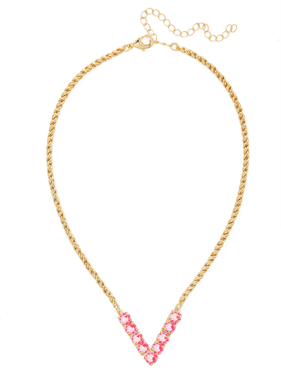 V Initial Rope Pendant Necklace - NFK41BGETP - <p>The Initial Rope Pendant Necklace features a crystal encrusted metal monogram pendant on an adjustable rope chain, secured with a lobster claw clasp. From Sorrelli's Electric Pink collection in our Bright Gold-tone finish.</p>
