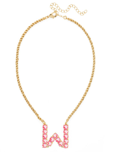 W Initial Rope Pendant Necklace - NFK42BGETP - <p>The Initial Rope Pendant Necklace features a crystal encrusted metal monogram pendant on an adjustable rope chain, secured with a lobster claw clasp. From Sorrelli's Electric Pink collection in our Bright Gold-tone finish.</p>