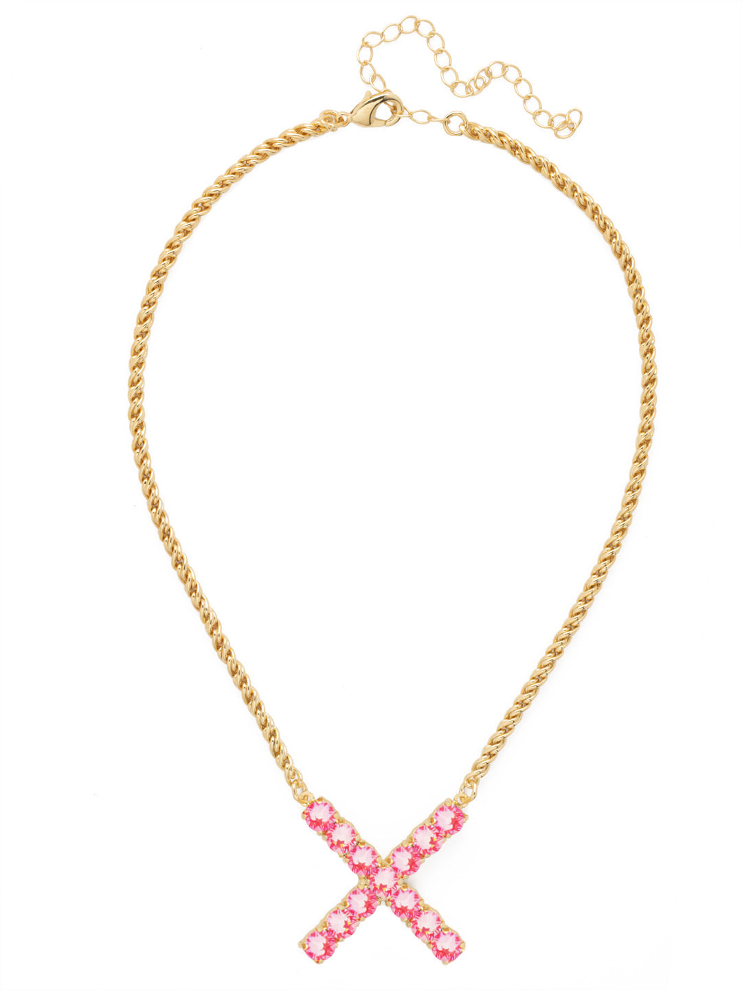 X Initial Rope Pendant Necklace - NFK43BGETP - <p>The Initial Rope Pendant Necklace features a crystal encrusted metal monogram pendant on an adjustable rope chain, secured with a lobster claw clasp. From Sorrelli's Electric Pink collection in our Bright Gold-tone finish.</p>