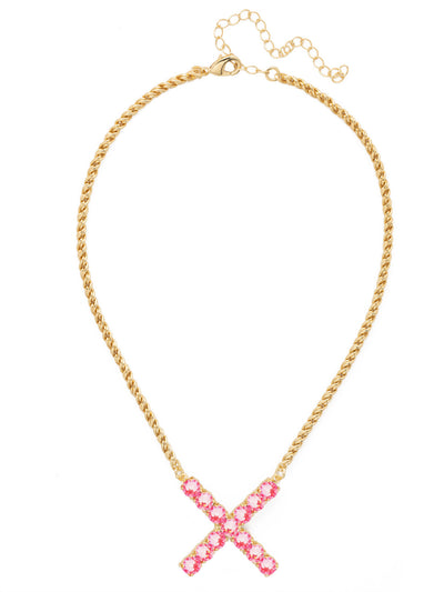X Initial Rope Pendant Necklace - NFK43BGETP - <p>The Initial Rope Pendant Necklace features a crystal encrusted metal monogram pendant on an adjustable rope chain, secured with a lobster claw clasp. From Sorrelli's Electric Pink collection in our Bright Gold-tone finish.</p>