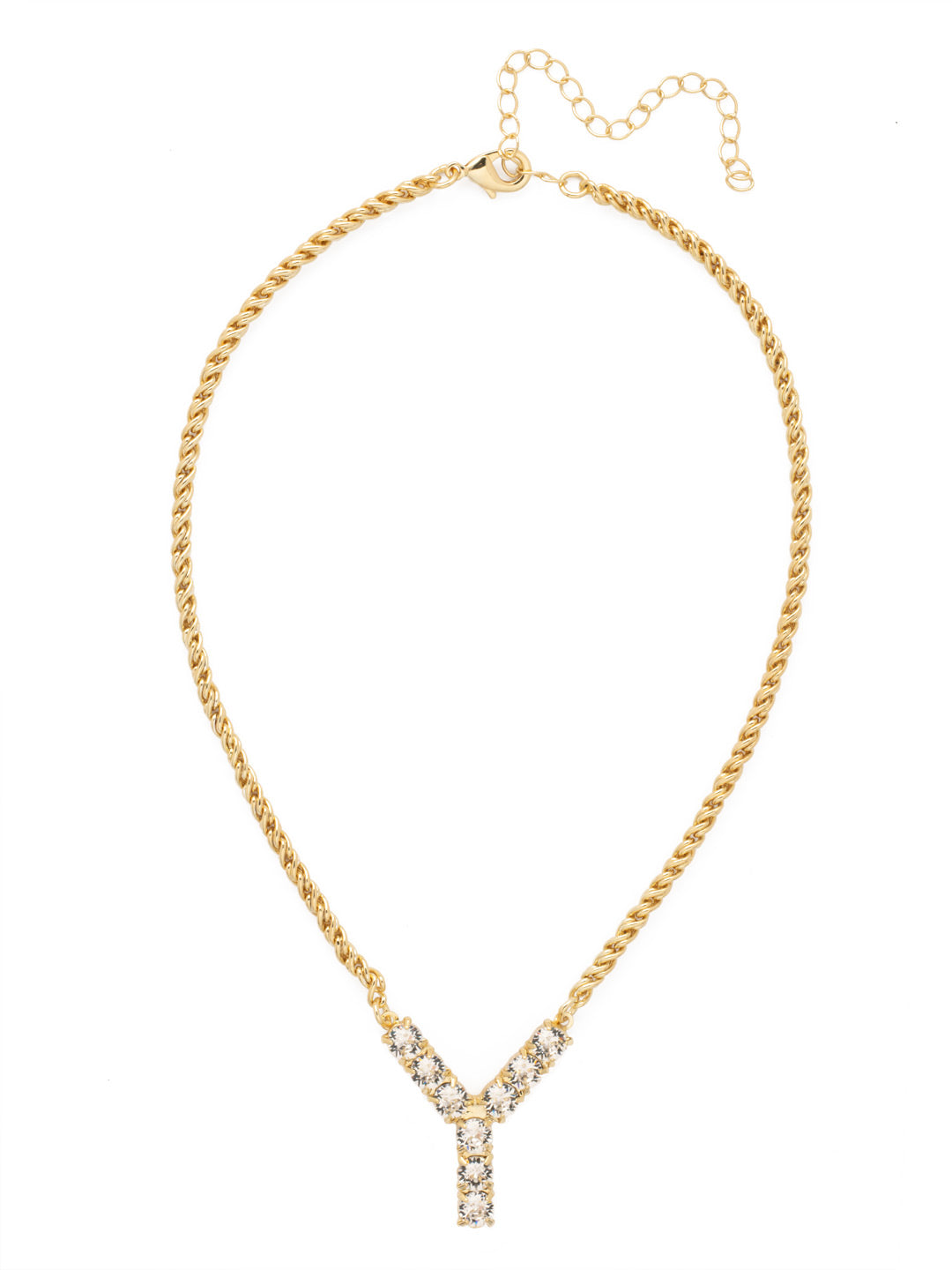 Y Initial Rope Pendant Necklace - NFK44BGCRY - <p>The Initial Rope Pendant Necklace features a crystal encrusted metal monogram pendant on an adjustable rope chain, secured with a lobster claw clasp. From Sorrelli's Crystal collection in our Bright Gold-tone finish.</p>