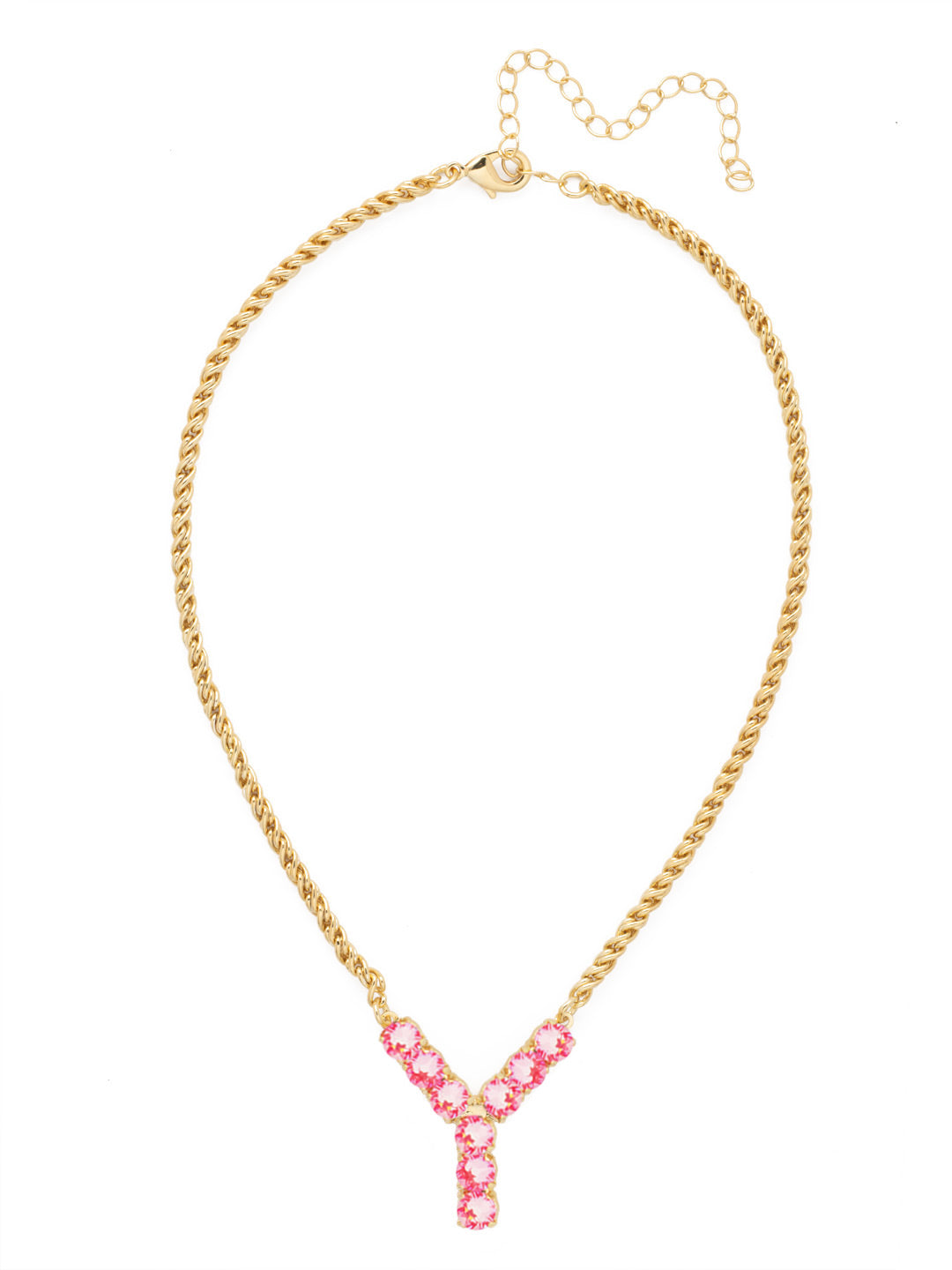 Y Initial Rope Pendant Necklace - NFK44BGETP - <p>The Initial Rope Pendant Necklace features a crystal encrusted metal monogram pendant on an adjustable rope chain, secured with a lobster claw clasp. From Sorrelli's Electric Pink collection in our Bright Gold-tone finish.</p>