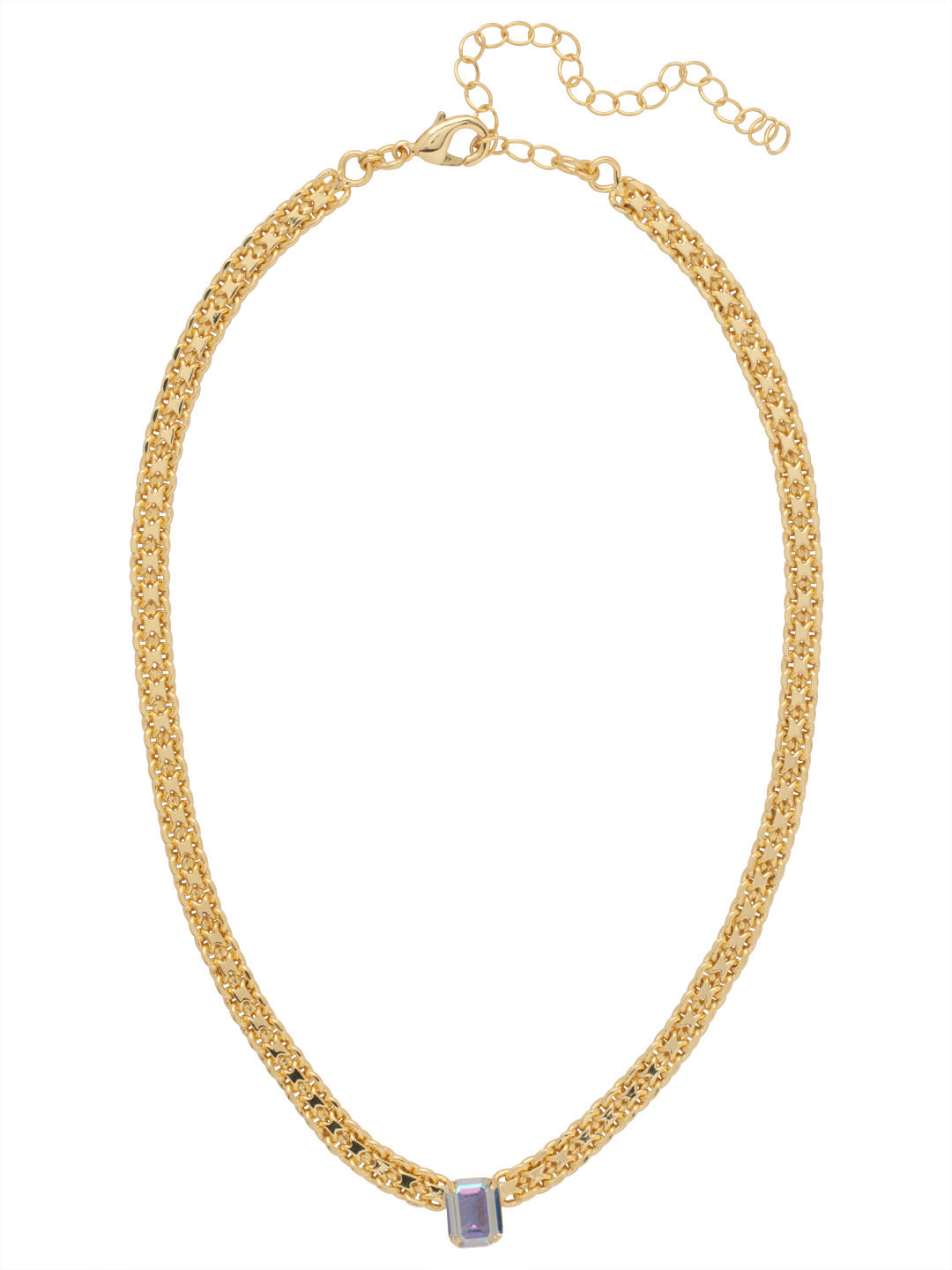 Octavia Single Crystal Tennis Necklace - NFK6BGCAB - <p>The Octavia Single Crystal Tennis Necklace features a single petite emerald cut crystal on an adjustable chain, secured with a lobster claw clasp. (16-20 inches) From Sorrelli's Crystal Aurora Borealis collection in our Bright Gold-tone finish.</p>