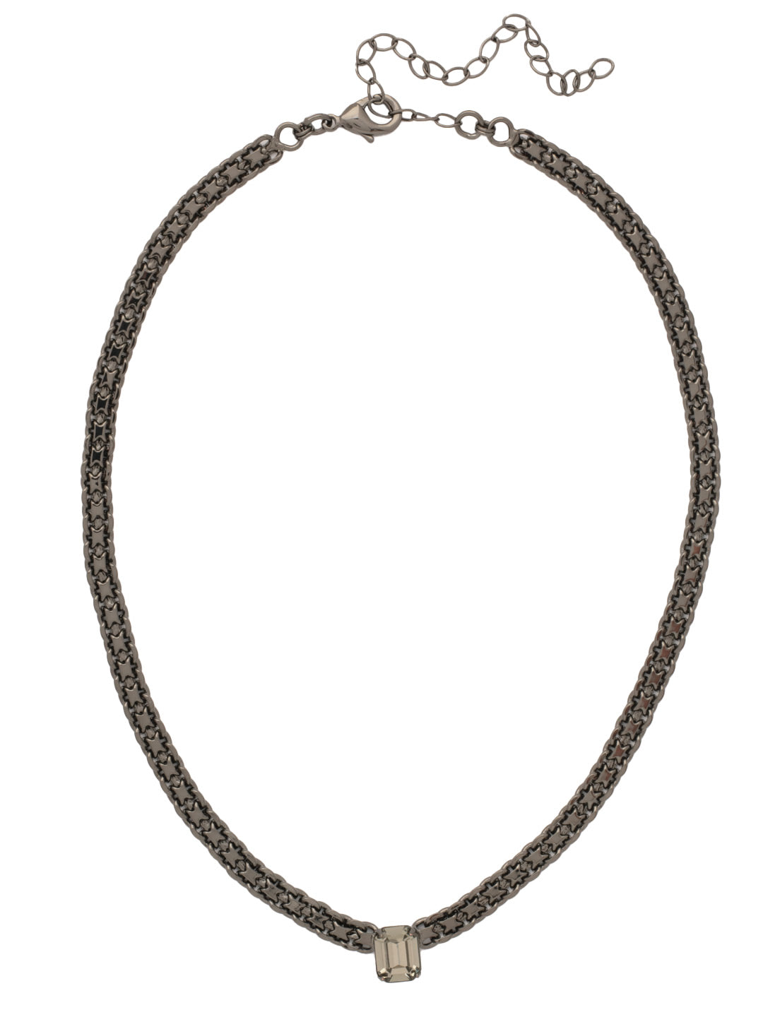 Octavia Tennis Necklace - NFK6GMBD - <p>The Octavia Tennis Necklace features a single petite emerald cut crystal on an adjustable chain, secured with a lobster claw clasp. From Sorrelli's Black Diamond collection in our Gun Metal finish.</p>