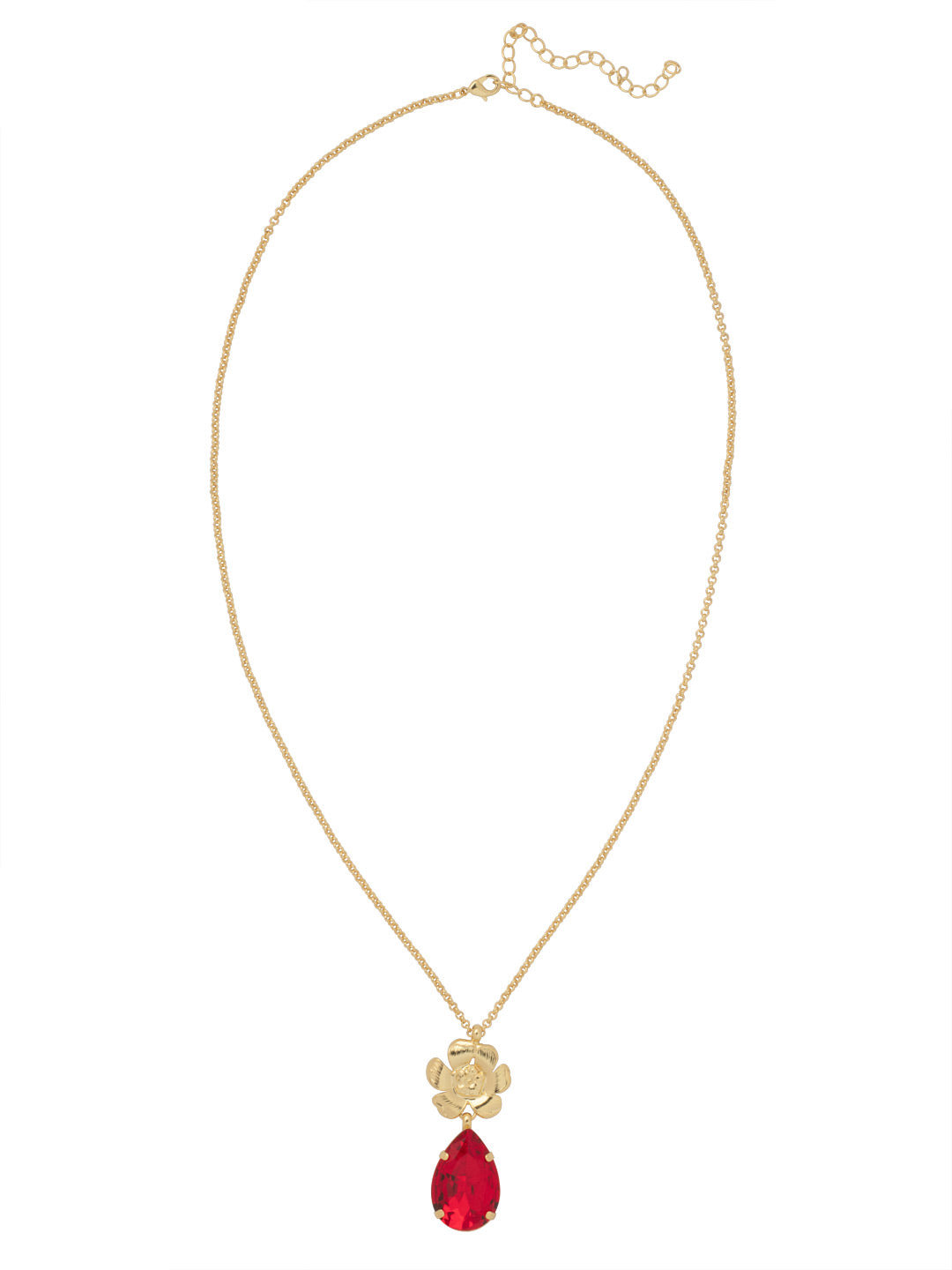 Fleur Pendant Necklace - NFL11BGFIS - <p>The Fleur Pendant Necklace features a large pear cut crystal and metal flower pendant dangling from a long, adjustable chain, secured with a lobster claw clasp. From Sorrelli's Fireside collection in our Bright Gold-tone finish.</p>