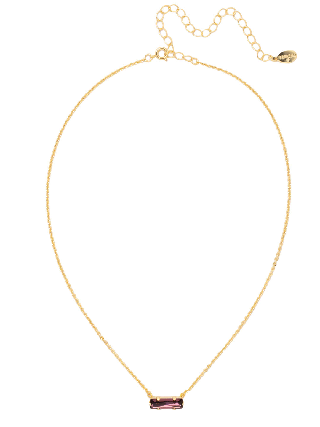 Bindi Pendant Necklace - NFL13BGMRL - <p>The Bindi Pendant Necklace features a single delicate baguette crystal bar on an adjustable chain, secured with a lobster claw clasp. From Sorrelli's Merlot collection in our Bright Gold-tone finish.</p>