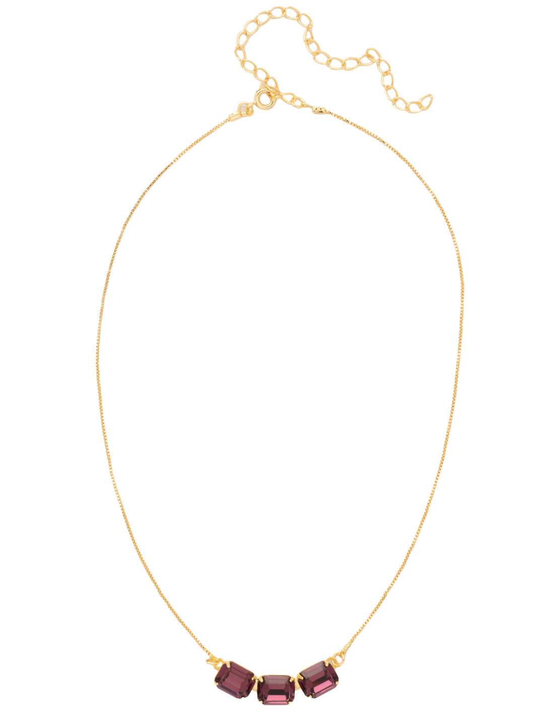 Octavia Triple Tennis Necklace - NFL15BGMRL - <p>The Octavia Triple Tennis Necklace features three emerald cut crystals on a dainty adjustable chain, secured by a spring ring clasp. From Sorrelli's Merlot collection in our Bright Gold-tone finish.</p>