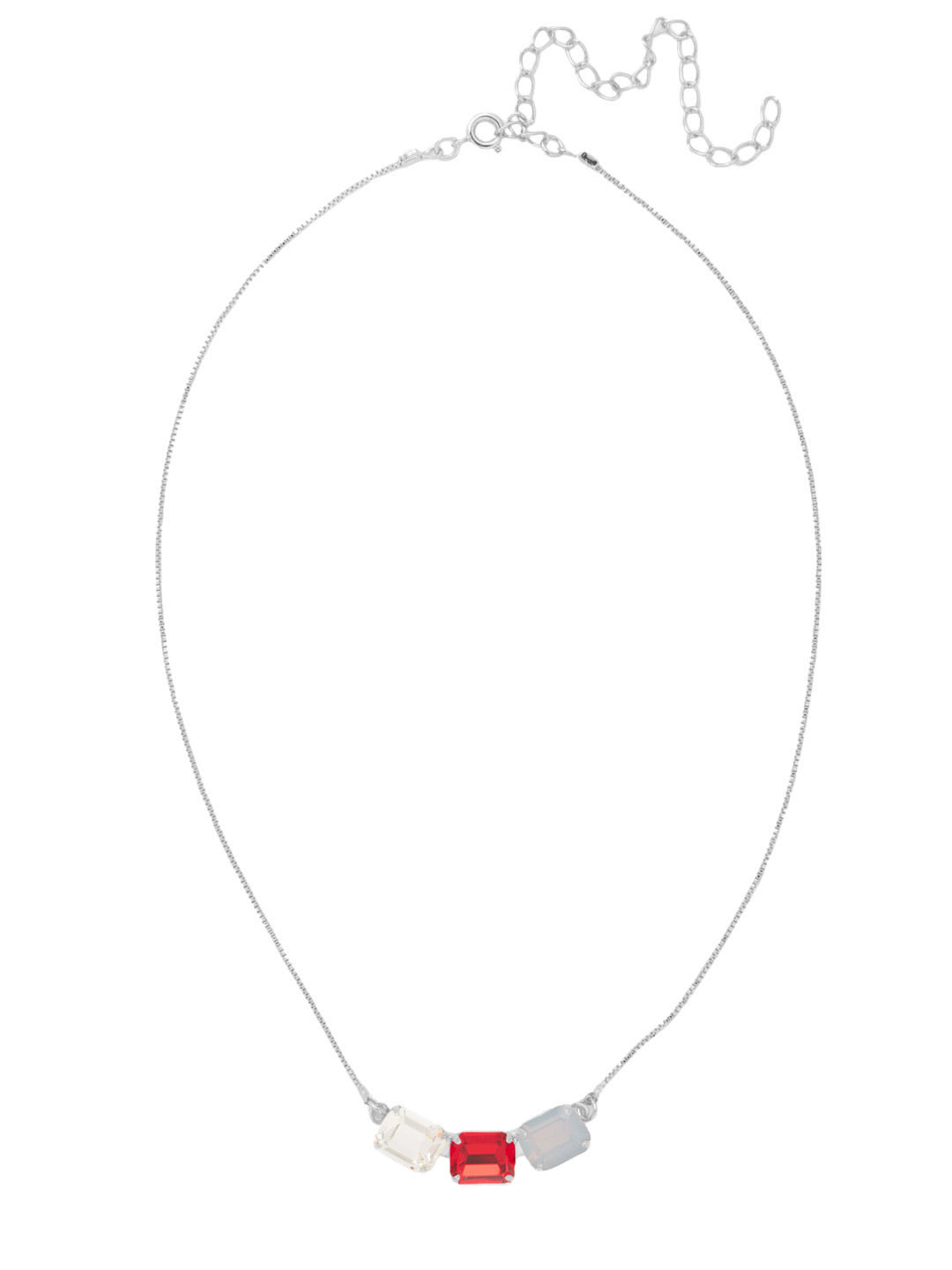 Octavia Triple Tennis Necklace - NFL15PDCP - <p>The Octavia Triple Tennis Necklace features three emerald cut crystals on a dainty adjustable chain, secured by a spring ring clasp. From Sorrelli's Crimson Pride collection in our Palladium finish.</p>