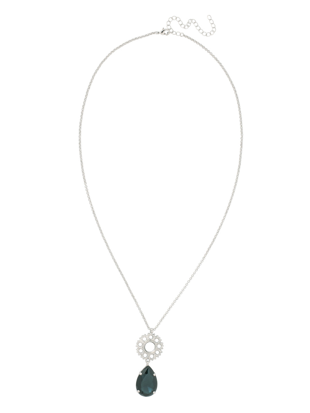 Heather Long Necklace - NFL16PDASP - <p>The Heather Long Necklace features a pear-cut crystal and metal detailed ring pendant on a long adjustable chain, secured by a lobster claw clasp. From Sorrelli's Aspen SKY collection in our Palladium finish.</p>