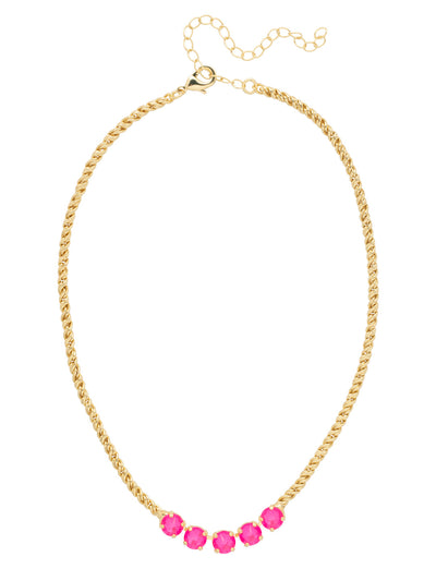 Shannon Tennis Necklace - NFL1BGETP - <p>The Shannon Tennis Necklace features a line of five round cut crystals on an adjustable rope chain, secured by a lobster claw clasp. From Sorrelli's Electric Pink collection in our Bright Gold-tone finish.</p>