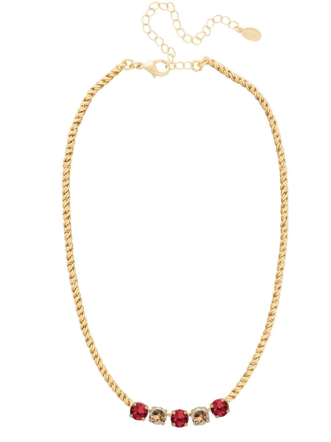 Shannon Tennis Necklace - NFL1BGGGA - <p>The Shannon Tennis Necklace features a line of five round cut crystals on an adjustable rope chain, secured by a lobster claw clasp. From Sorrelli's Go Garnet collection in our Bright Gold-tone finish.</p>