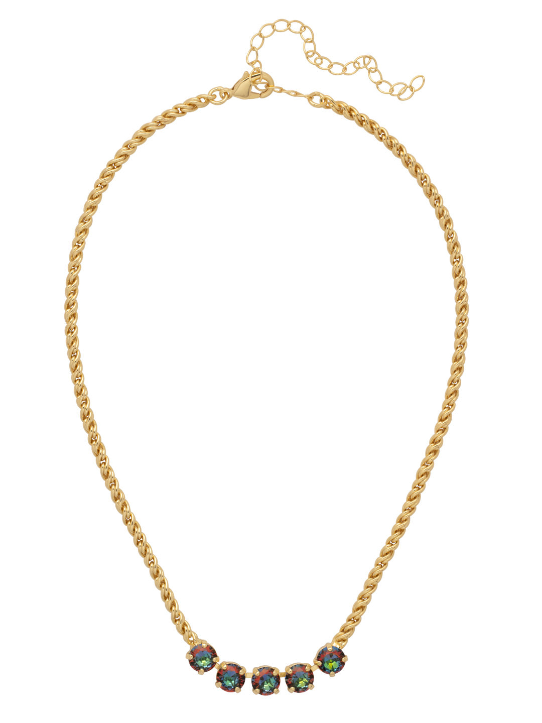 Shannon Tennis Necklace - NFL1BGVO - <p>The Shannon Tennis Necklace features a line of five round cut crystals on an adjustable rope chain, secured by a lobster claw clasp. From Sorrelli's Volcano collection in our Bright Gold-tone finish.</p>