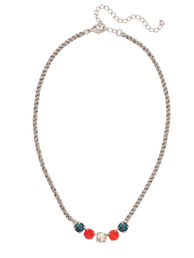 Shannon Tennis Necklace - NFL1PDBTB - <p>The Shannon Tennis Necklace features a line of five round cut crystals on an adjustable rope chain, secured by a lobster claw clasp. From Sorrelli's Battle Blue collection in our Palladium finish.</p>