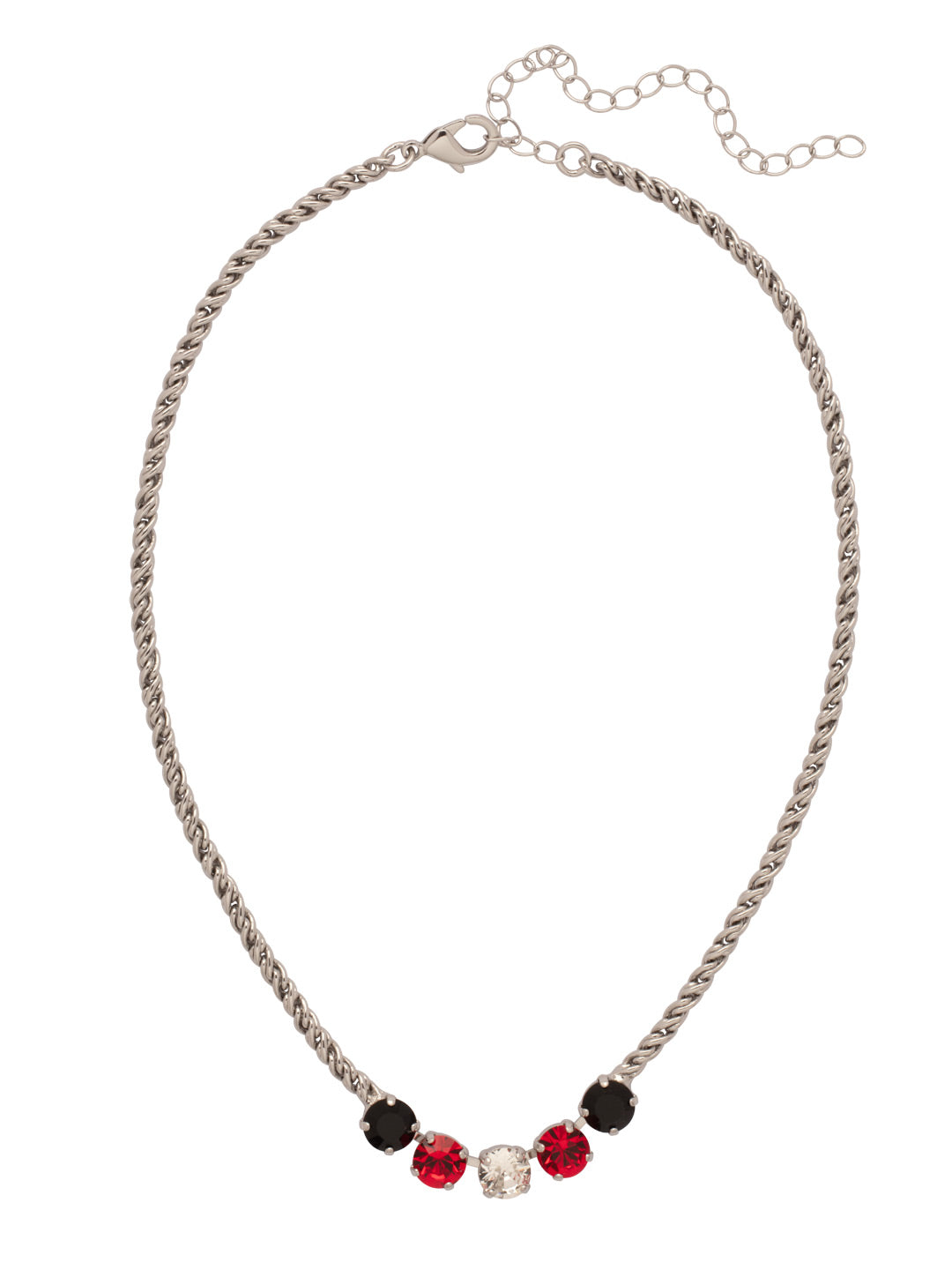 Shannon Tennis Necklace - NFL1PDGDAR - <p>The Shannon Tennis Necklace features a line of five round cut crystals on an adjustable rope chain, secured by a lobster claw clasp. From Sorrelli's Game Day Red collection in our Palladium finish.</p>