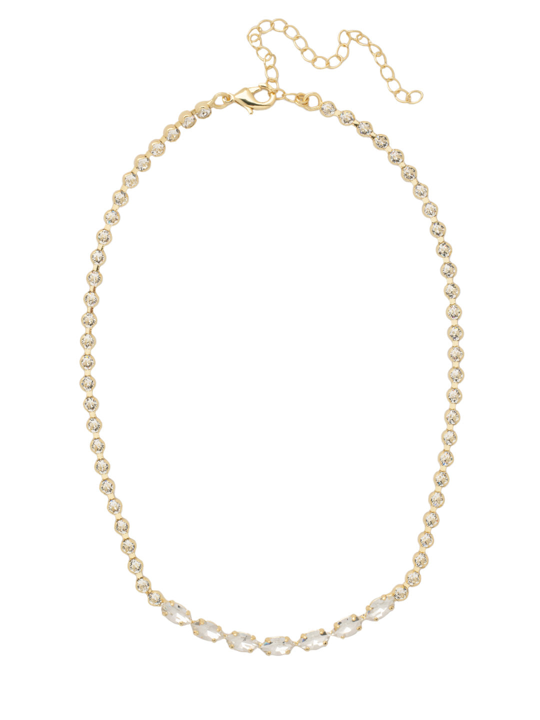 Clarissa Rhinestone Chain Tennis Necklace - NFL6BGCRY - <p>The Clarissa Rhinestone Chain Tennis Necklace features a line of navette cut crystals on an adjustable rhinestone chain, secured with a lobster claw clasp. From Sorrelli's Crystal collection in our Bright Gold-tone finish.</p>