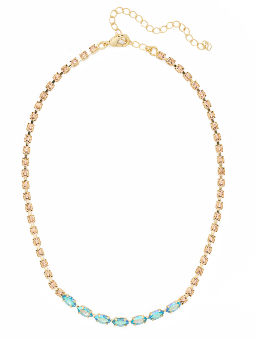 Clarissa Rhinestone Chain Tennis Necklace - NFL6BGPRT - <p>The Clarissa Rhinestone Chain Tennis Necklace features a line of navette cut crystals on an adjustable rhinestone chain, secured with a lobster claw clasp. From Sorrelli's Portofino collection in our Bright Gold-tone finish.</p>