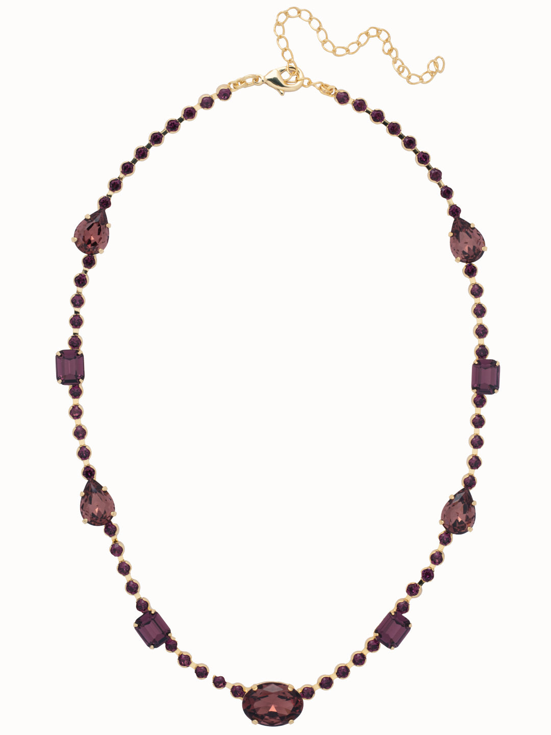 Grace Tennis Necklace - NFL99BGMRL - <p>The Grace Tennis Necklace features alternating pear, emerald, and oval cut crystals on an adjustable rhinestone chain, secured with a lobster claw clasp. From Sorrelli's Merlot collection in our Bright Gold-tone finish.</p>