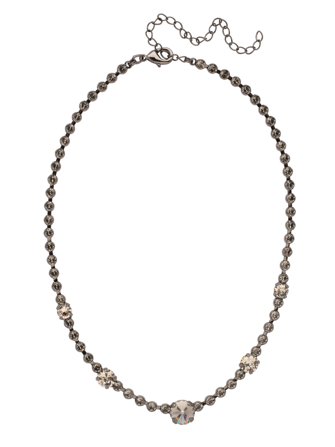 Hazel Tennis Necklace - NFL9GMBD - <p>The Hazel Tennis Necklace features an adjustable crystal embellished chain with round and rivoli cut accent crystals, secured with a lobster claw clasp. From Sorrelli's Black Diamond collection in our Gun Metal finish.</p>