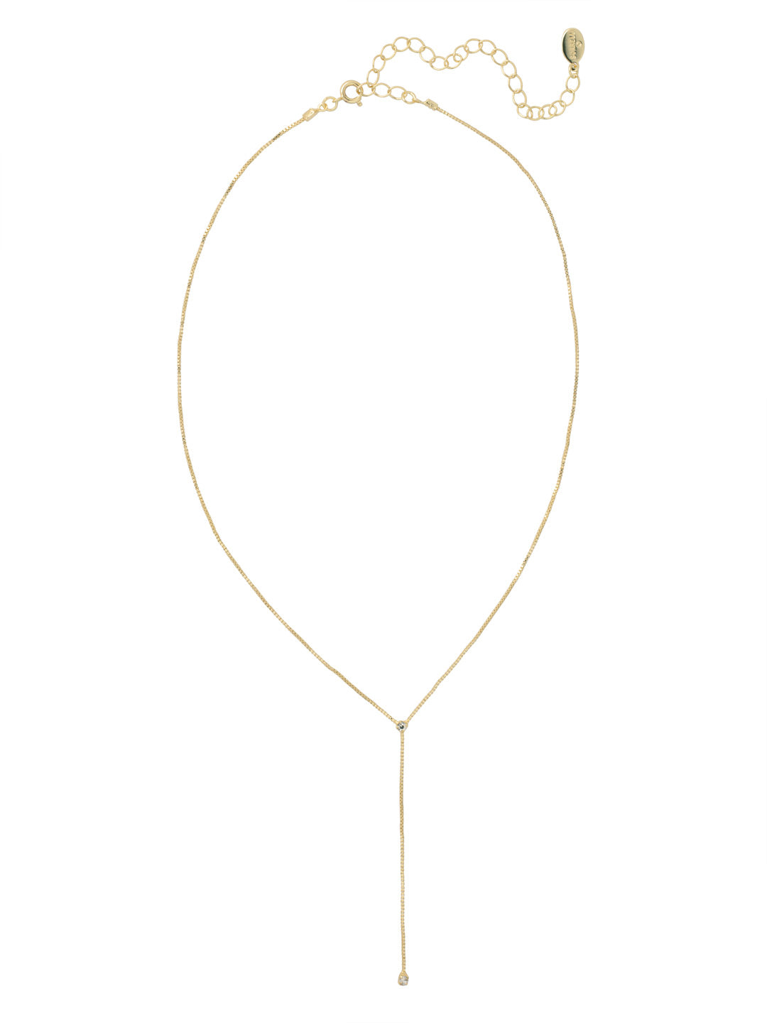 Studded Lariat Pendant Necklace - NFM32BGCRY - <p>Elevate your style with the exquisite Studded Lariat Pendant Necklace. This exquisite piece boasts an adjustable chain designed in a chic and fashionable lariat Y shape. Crafted with meticulous attention to detail, this necklace features a captivating single round crystal stud that graces both the top and bottom of the elegantly dangling chain. From Sorrelli's Crystal collection in our Bright Gold-tone finish.</p>