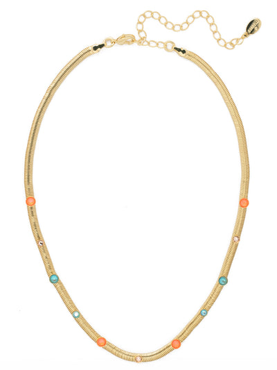 Mini Studded Juna Tennis Necklace - NFM35BGPRT - <p>The Mini Studded Juna Tennis Necklace features the classic mini snake chain lined with round crystal studs along the chain, adjustable and secured with a lobster claw clasp. From Sorrelli's Portofino collection in our Bright Gold-tone finish.</p>