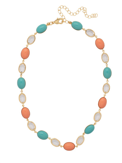 Cybill Tennis Necklace - NFM40BGPRT - <p>The Cybill Tennis Necklace features a full line of oval cut crystals and semi-precious stones on an adjustable chain, secured by a lobster claw clasp. From Sorrelli's Portofino collection in our Bright Gold-tone finish.</p>