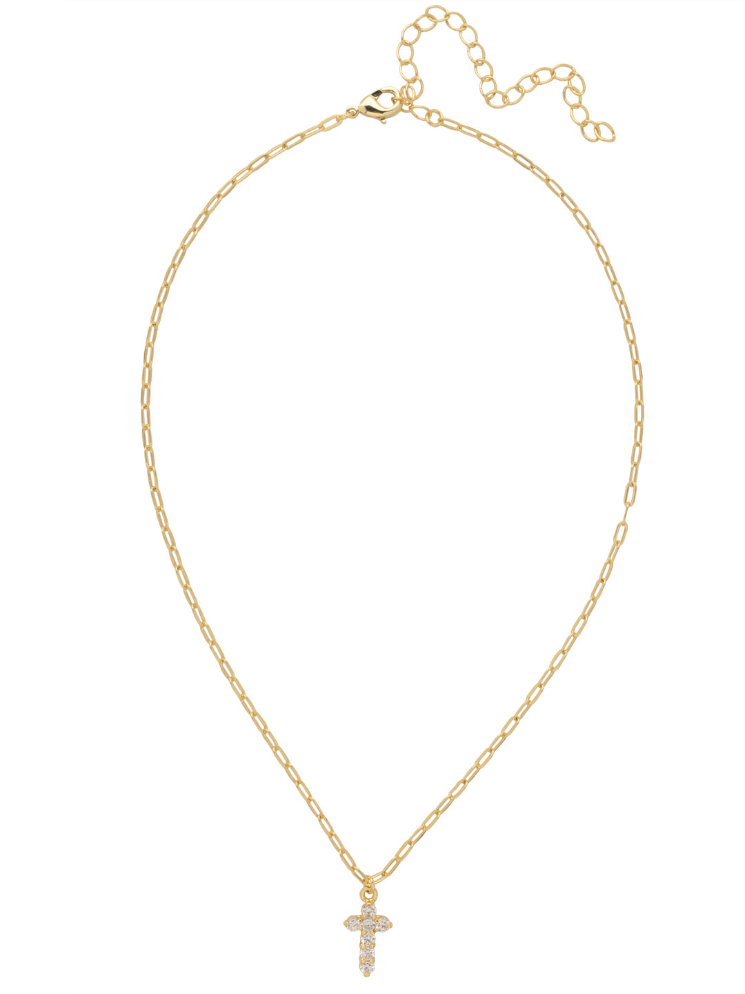 Crystal Cross Pendant Necklace - NFM7BGCRY - <p>The Crystal Cross Pendant Necklace features a crystal embellished cross pendant on a mini adjustable paperclip chain necklace, secured with a lobster claw clasp. From Sorrelli's Crystal collection in our Bright Gold-tone finish.</p>