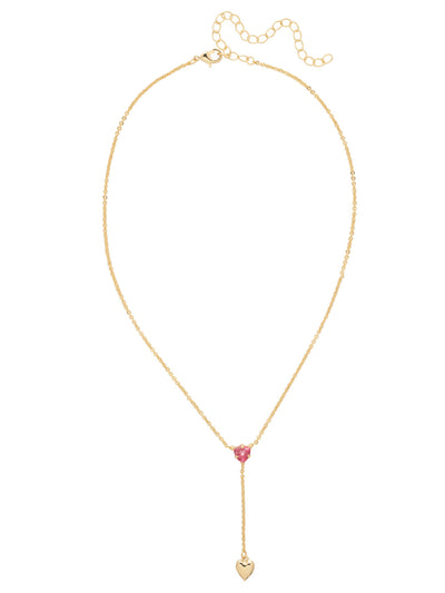 Mini Heart Lariat Pendant Necklace - NFN16BGBFL - <p>The Mini Heart Lariat Pendant Necklace features a thin adjustable Y shaped chain, with a single trillion cut crystal in the center and a tiny metal heart charm dangling from the end. From Sorrelli's Big Flirt collection in our Bright Gold-tone finish.</p>