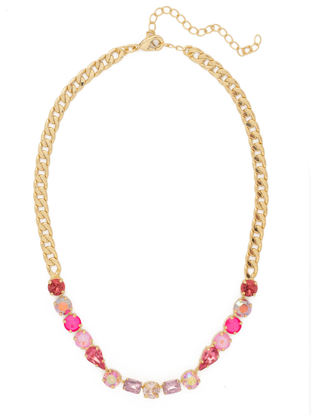 Kayla Tennis Necklace - NFN9BGBFL - <p>The Kayla Tennis Necklace features a half line of assorted round, emerald, and pear-cut crystals on an adjustable chain, secured with a lobster claw clasp. From Sorrelli's Big Flirt collection in our Bright Gold-tone finish.</p>