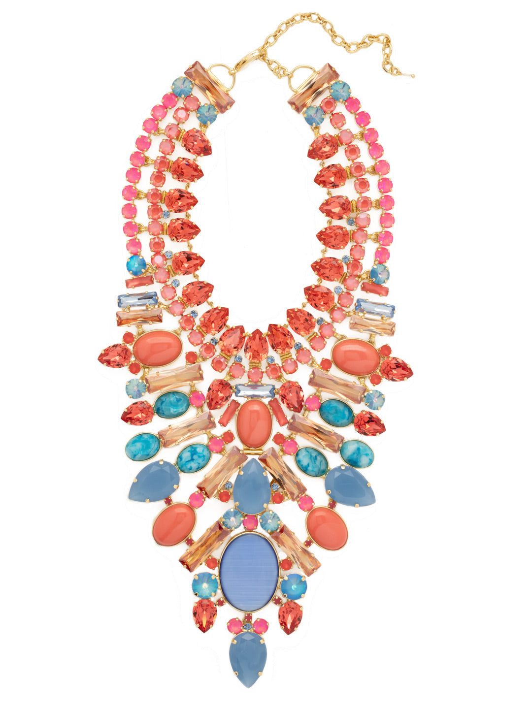 Crystal Cluster Statement Necklace - NSP80BGSOP - <p>A large cluster of unquie crystals creates an extrodianry statement necklace. The sparkle from the rows of crystals are eye-catching. From Sorrelli's South Pacific collection in our Bright Gold-tone finish.</p>