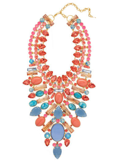 Crystal Cluster Statement Necklace - NSP80BGSOP - <p>A large cluster of unquie crystals creates an extrodianry statement necklace. The sparkle from the rows of crystals are eye-catching. From Sorrelli's South Pacific collection in our Bright Gold-tone finish.</p>