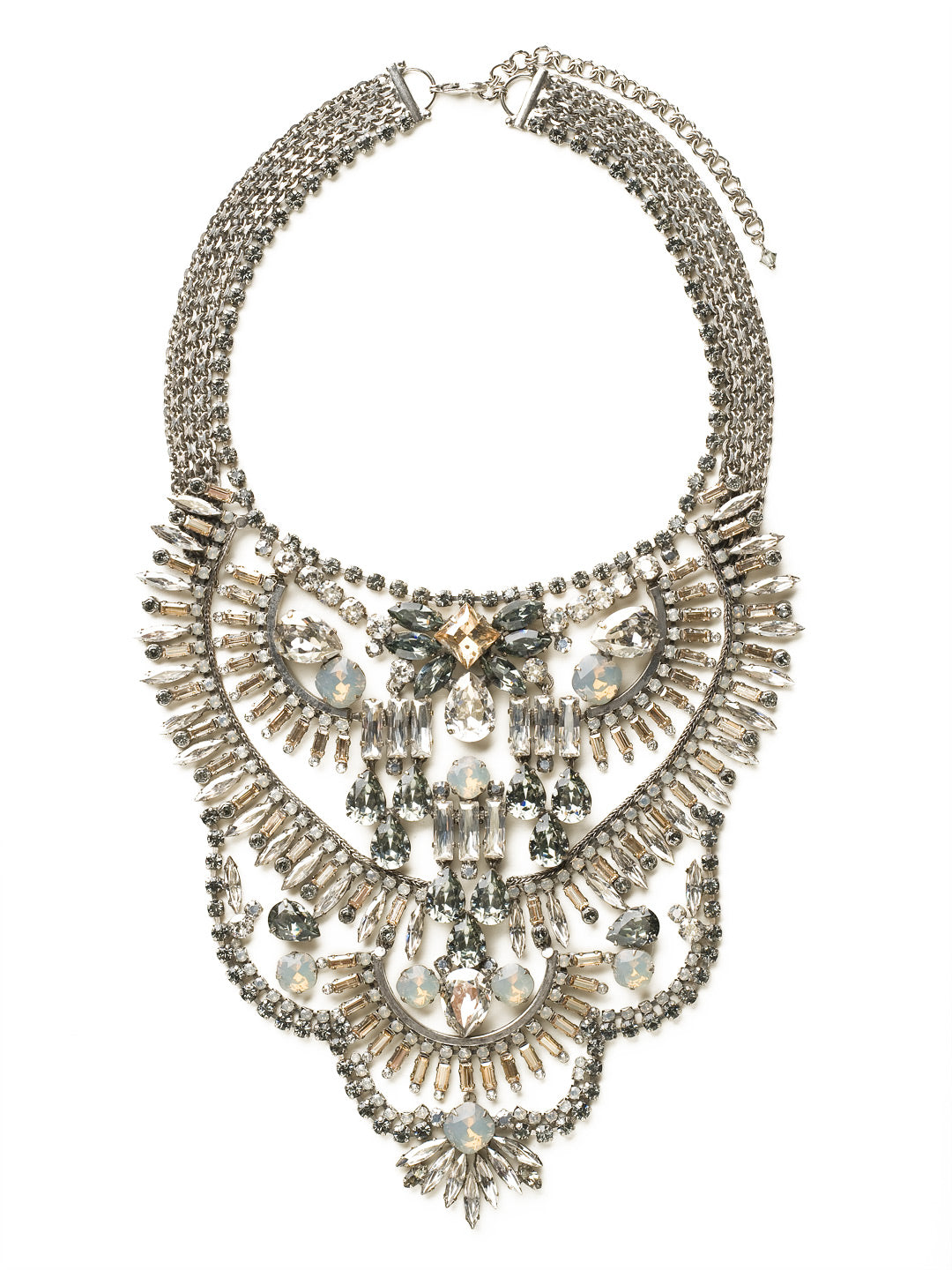 Crystal Collage Statement Necklace - NSP81ASGNS - This necklace features small, symmetrical crystals that radiate throughout each layer to create a beautiful textured collage. From Sorrelli's Golden Shadow collection in our Antique Silver-tone finish.