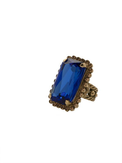 Luxurious Emerald-Cut Cocktail Ring - RBT69AGVBN - <p>Big, bold glamour! The large emerald cut crystal of this cocktail ring will leave all eyes on you! From Sorrelli's Venice Blue collection in our Antique Gold-tone finish.</p>