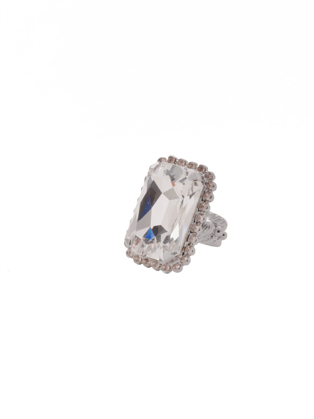 Luxurious Emerald-Cut Cocktail Ring - RBT69PDSNB - <p>Big, bold glamour! The large emerald cut crystal of this cocktail ring will leave all eyes on you! From Sorrelli's Snow Bunny collection in our Palladium finish.</p>
