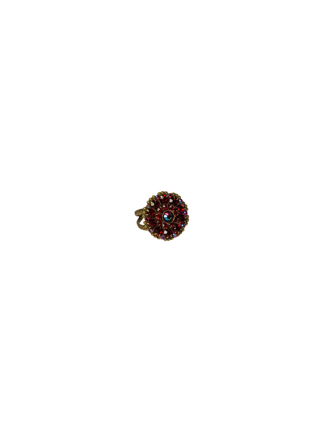 Charming Crystal Bloom Cocktail Ring - RBT78AGCB - Charming clusters of crystals in a subtle floral design make this ring a stand-out From Sorrelli's Cranberry collection in our Antique Gold-tone finish.
