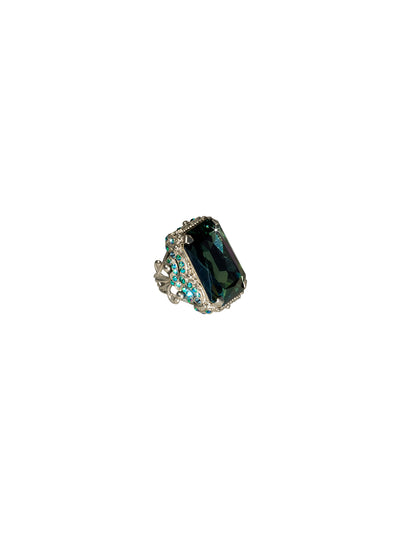 Framed Crystal Ring Cocktail Ring - RCK41ASEMC - A classic Sorrelli style to make a statement or wear everyday. From Sorrelli's Emerald City collection in our Antique Silver-tone finish.