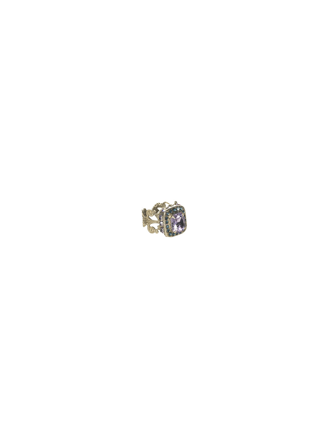 Stunning Symmetry Ring - RCL5ASHY - This classic ring features a petite emerald cut stone at its center surrounded by rows of round crystals. A delicate filgree band gives this ring an added touch of elegance. From Sorrelli's Hydrangea collection in our Antique Silver-tone finish.