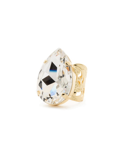 Teardrop Cocktail Ring - RCM25BGCRY - <p>This ring is a far cry from ordinary. A bold teardrop crystal set on a filigree band is the perfect dose of glitz and glamour. From Sorrelli's Crystal collection in our Bright Gold-tone finish.</p>
