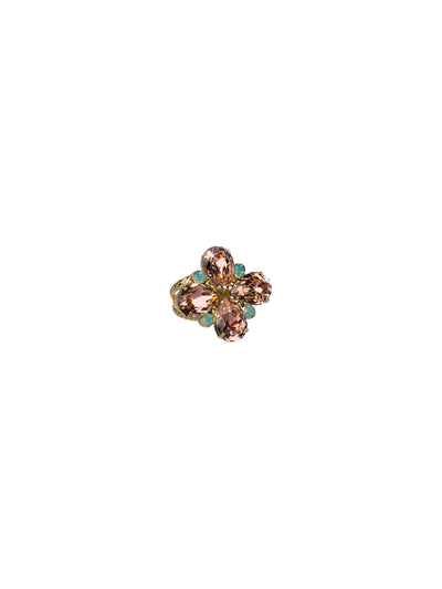 RCM9 Ring - RCM9BGCOR - <p>This sweet ring makes a bold statement. Four pear shaped crystals point center for a filigree petal effect while a double band adds delicacy to this stand-out piece. From Sorrelli's Coral Reef collection in our Bright Gold-tone finish.</p>